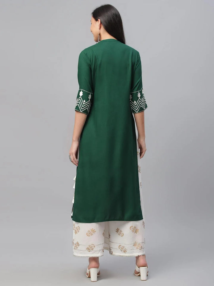 Green Embroidered Rayon Kurta - Libas