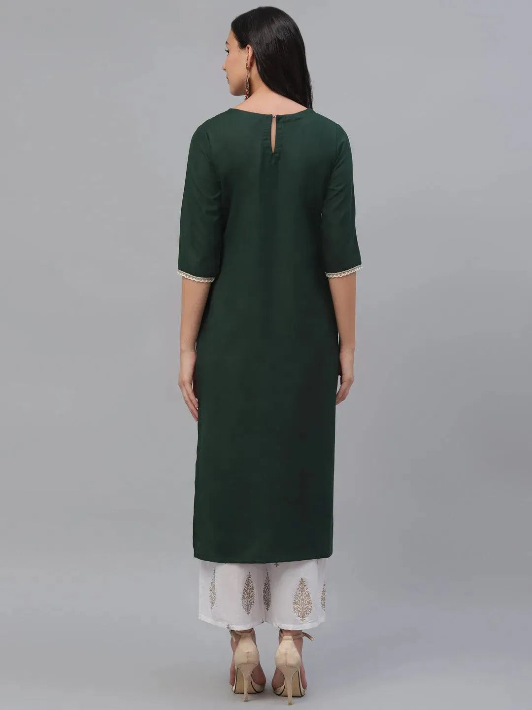 

Green Embroidered Rayon Kurta