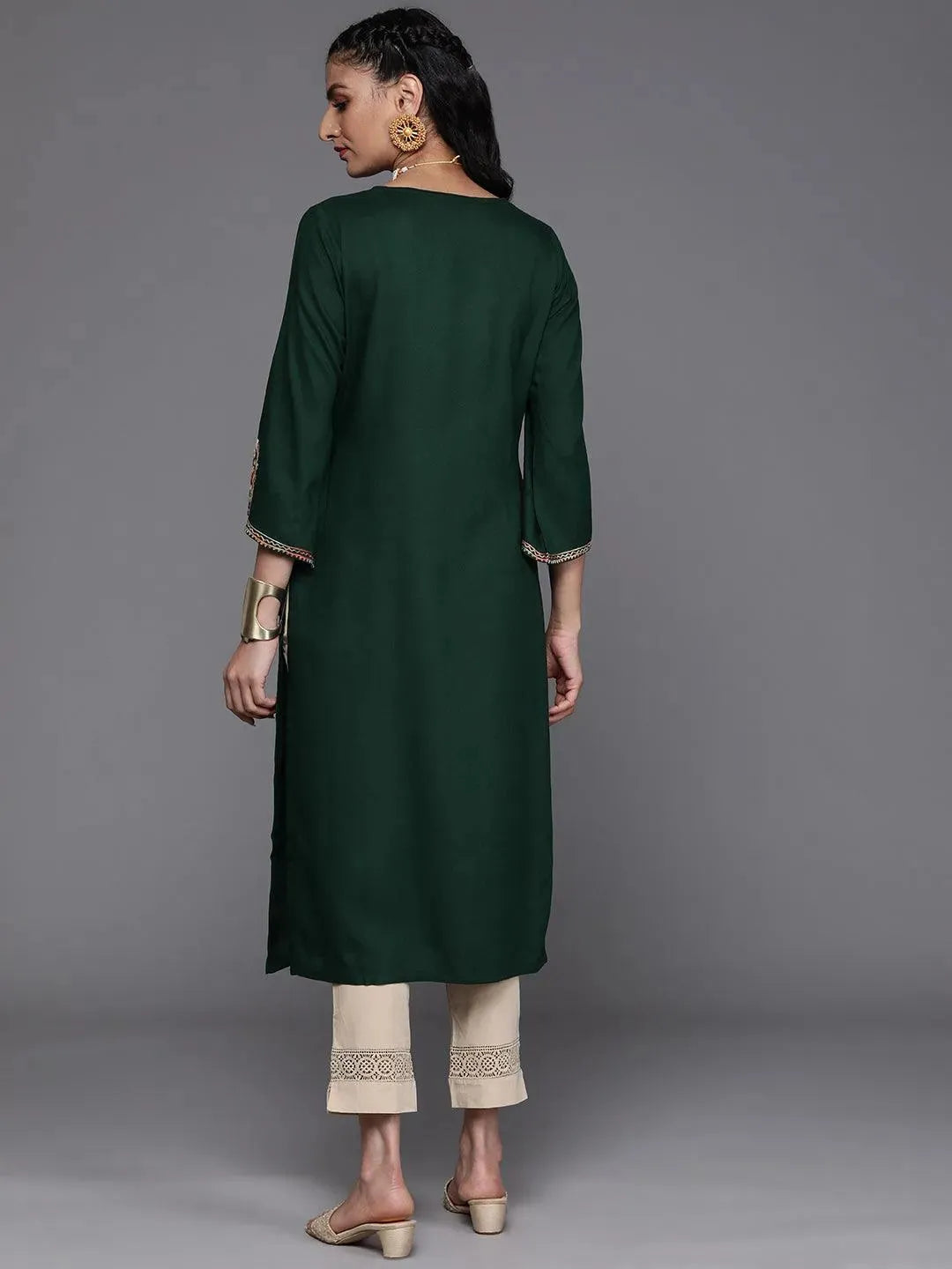 

Green Embroidered Rayon Kurta