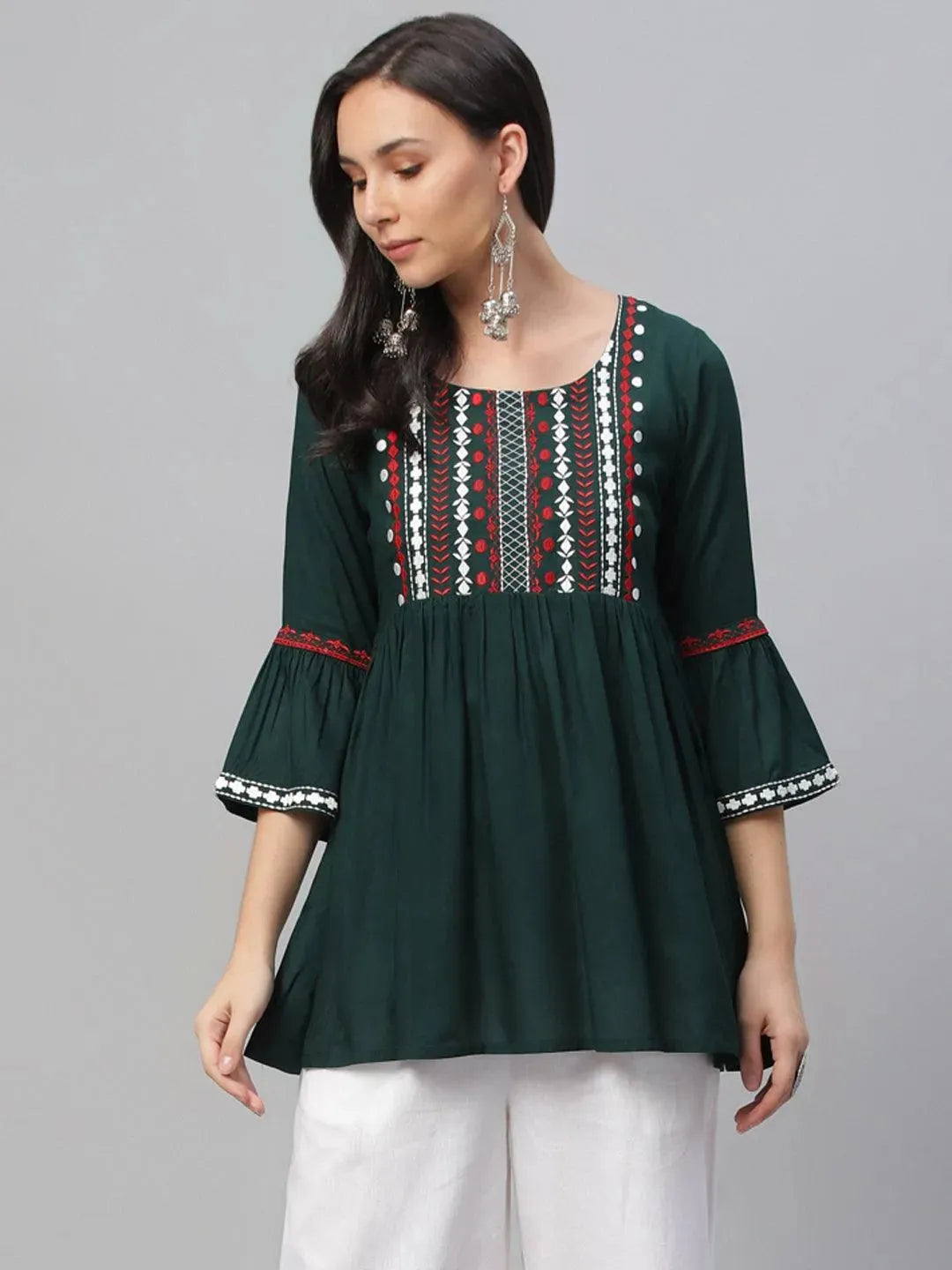 

Buy Green Embroidered Rayon Kurti - 9184-XS | Libas Ethnic Wear Online