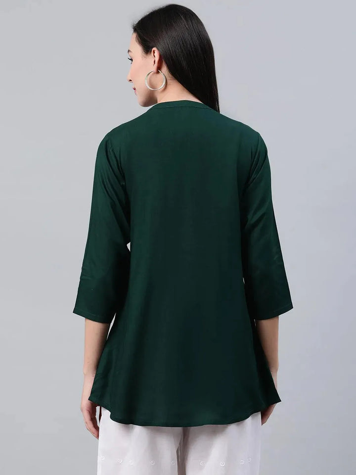 Green Embroidered Rayon Kurti - Libas