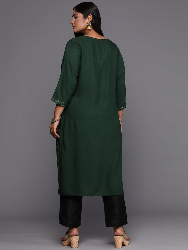 Green Embroidered Rayon Straight Kurta - Libas