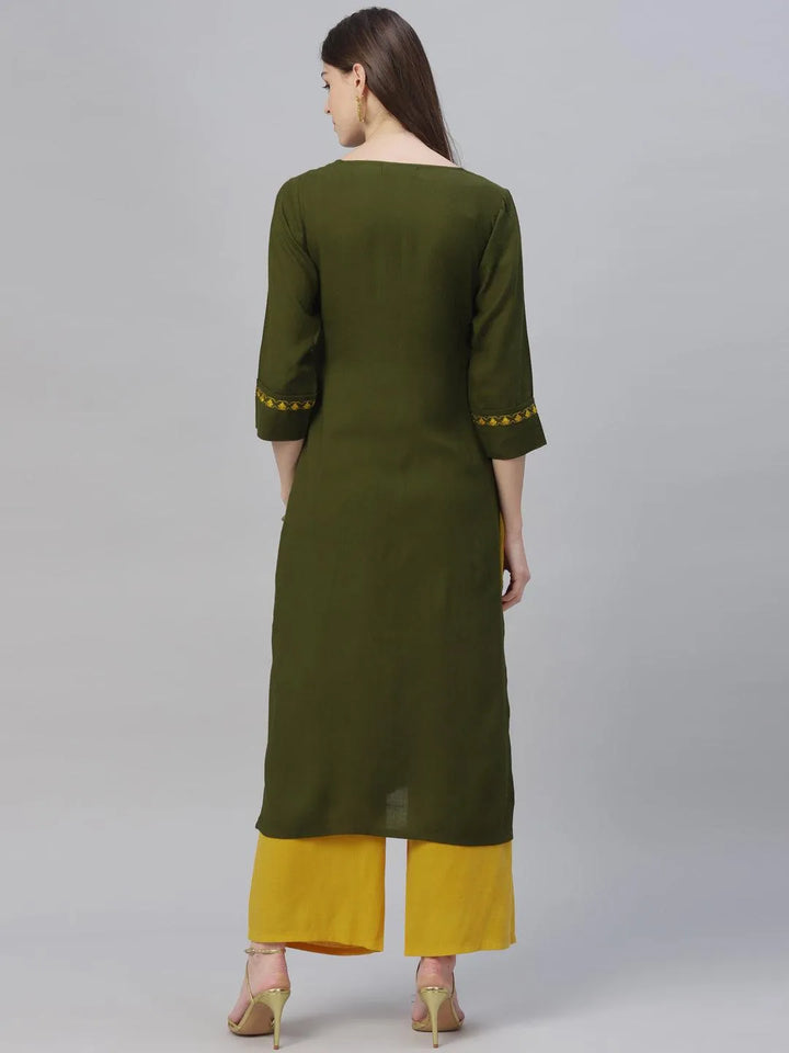 Green Embroidered Rayon Kurta Set - Libas