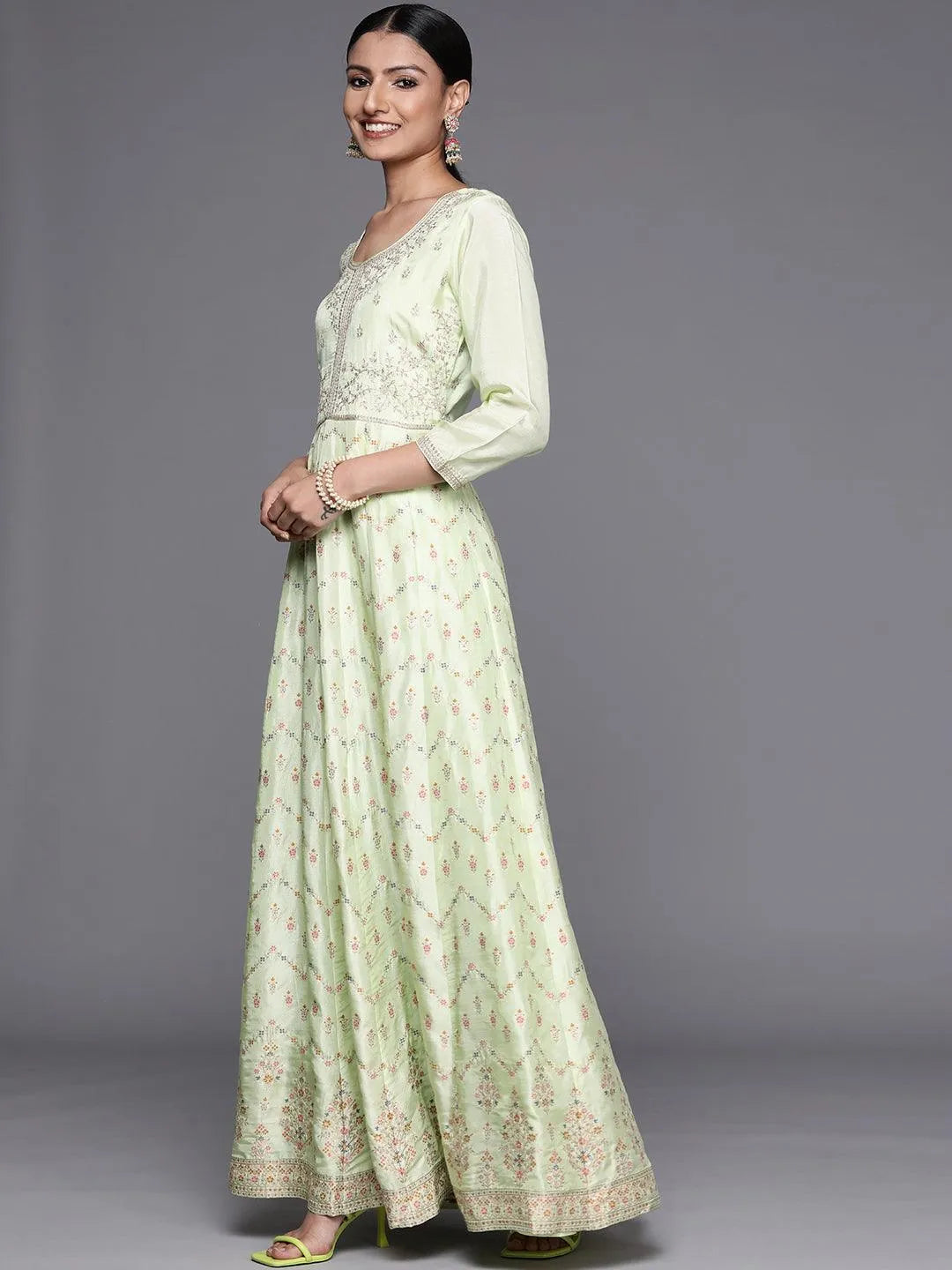 Green Embroidered Silk Anarkali Suit Set - Libas