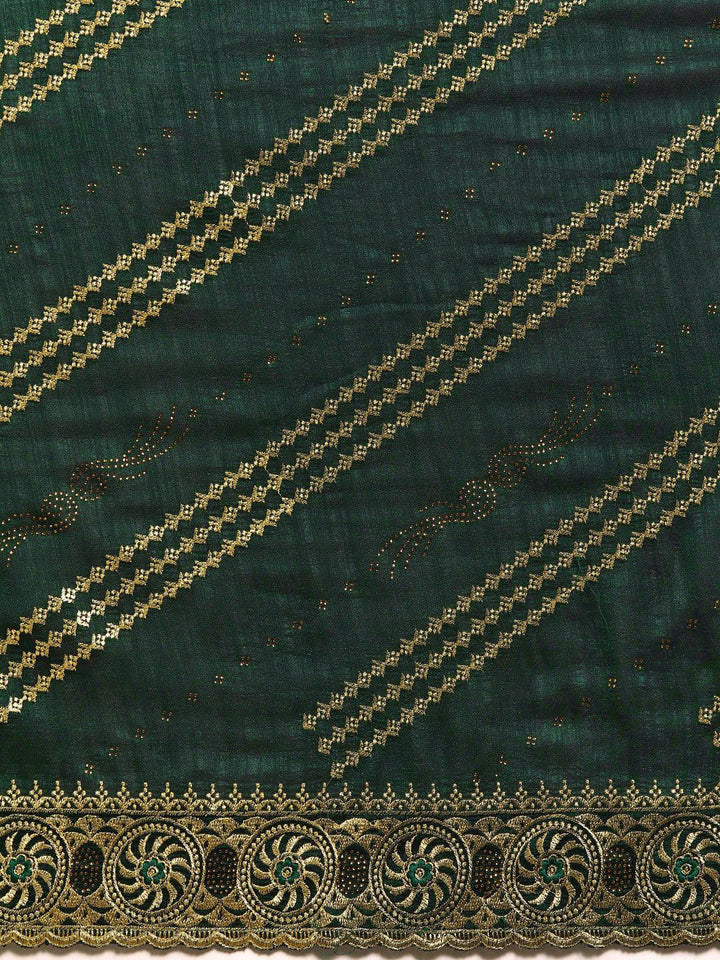 Green Embroidered Silk Blend Saree - Libas