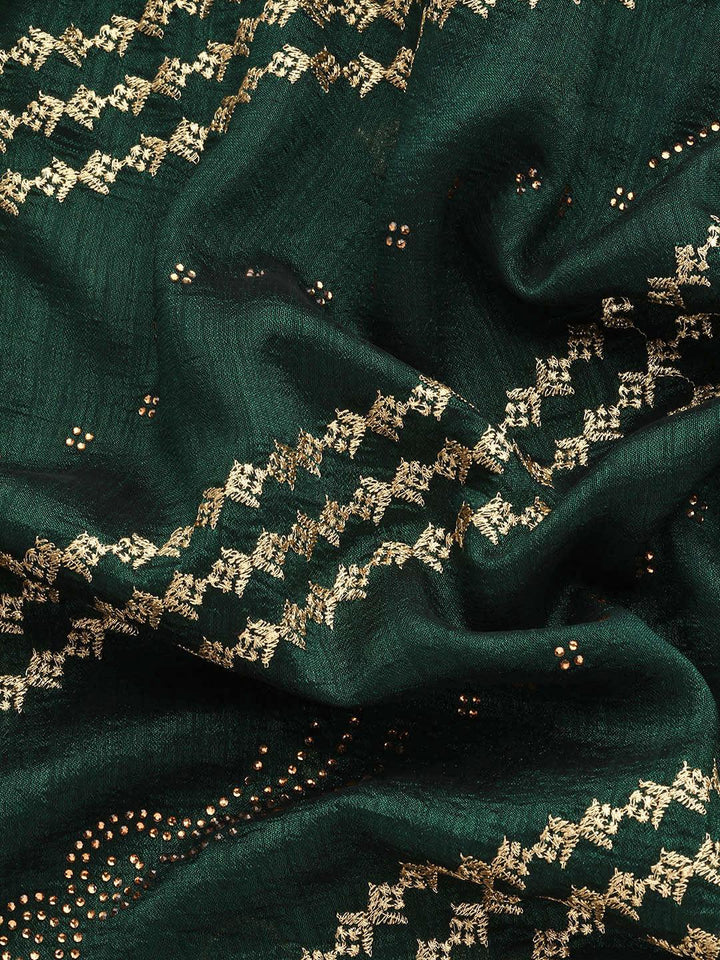 Green Embroidered Silk Blend Saree - Libas