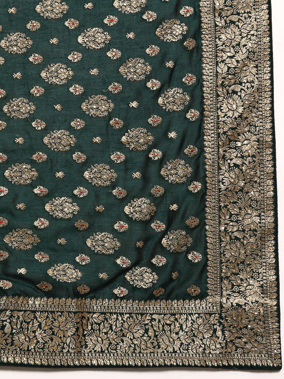 Green Embroidered Silk Blend Saree - Libas