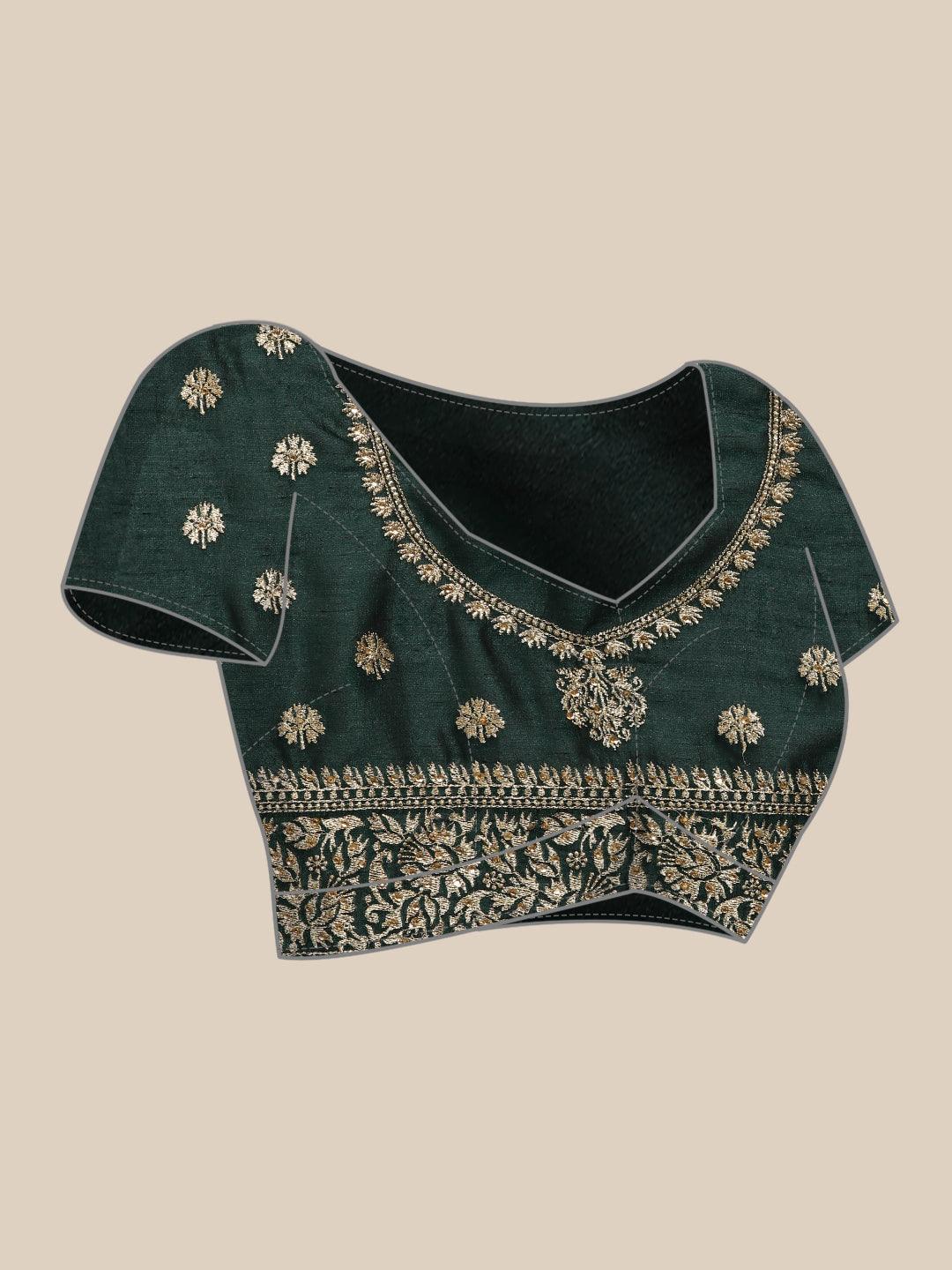 Green Embroidered Silk Blend Saree - Libas