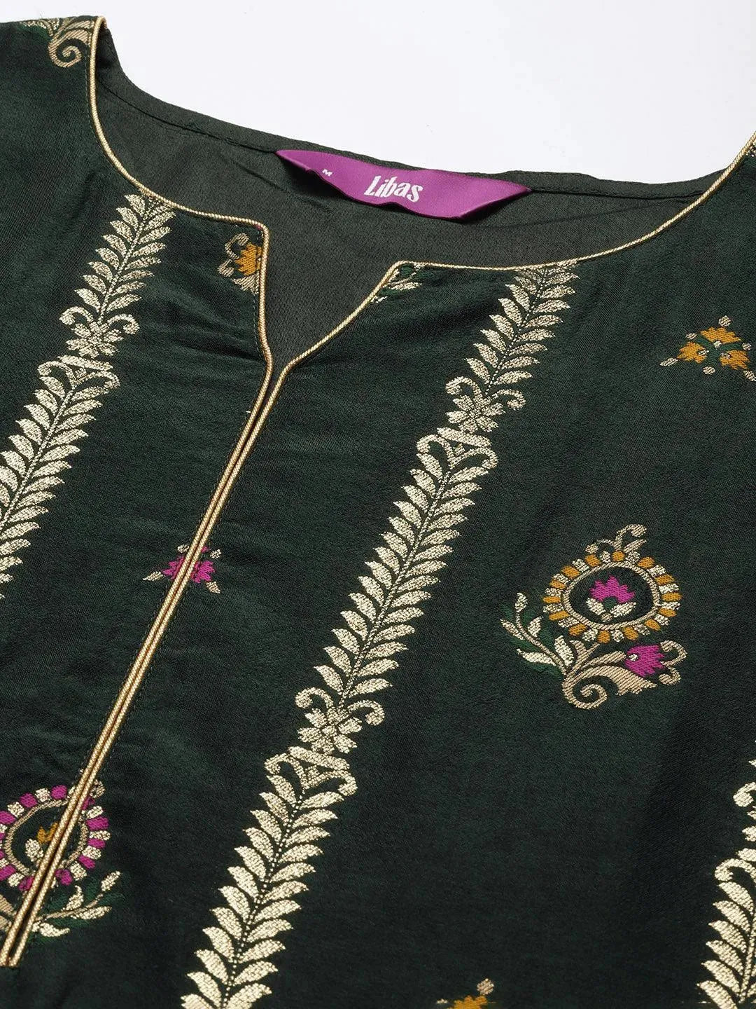 

Green Embroidered Silk Blend Straight Kurta With Palazzos & Dupatta