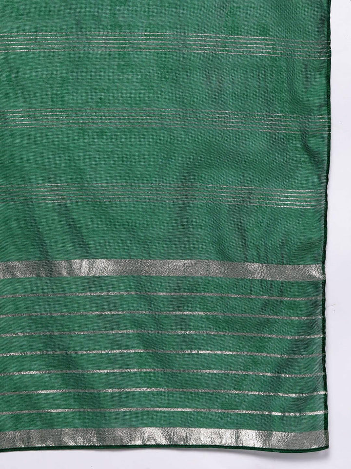 Green Embroidered Silk Blend Straight Kurta With Trousers & Dupatta - Libas