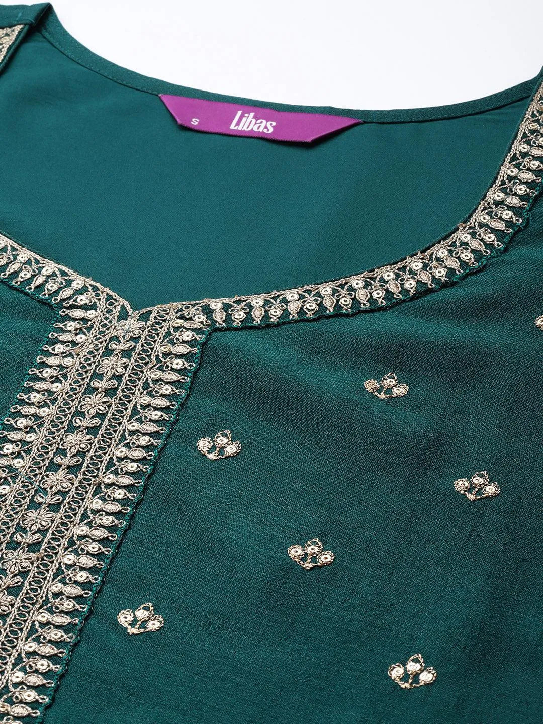 Green Embroidered Silk Straight Kurta - Libas 