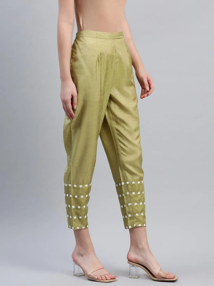 Green Embroidered Silk Trousers - Libas