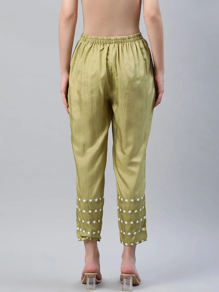 Green Embroidered Silk Trousers - Libas