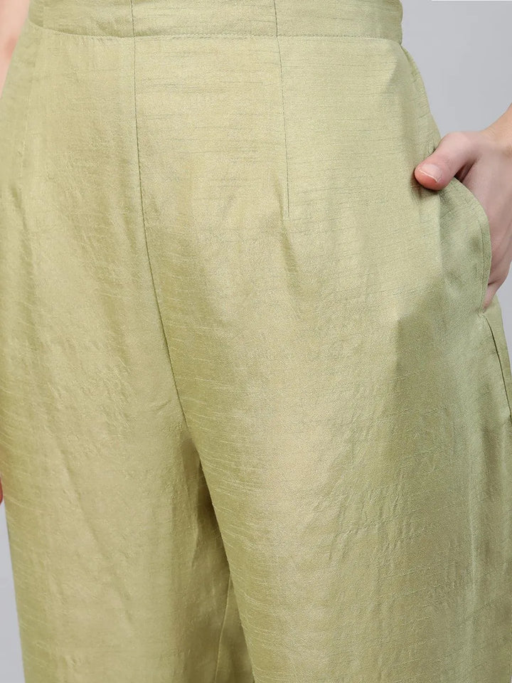 Green Embroidered Silk Trousers - Libas