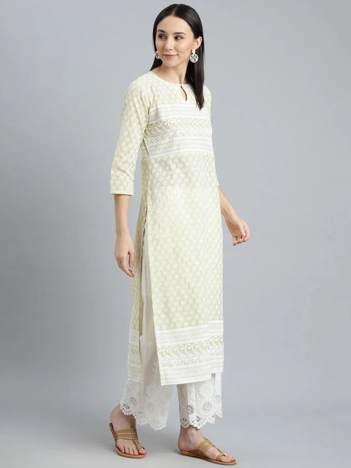 Green Embroidered Straight Kurta - Libas