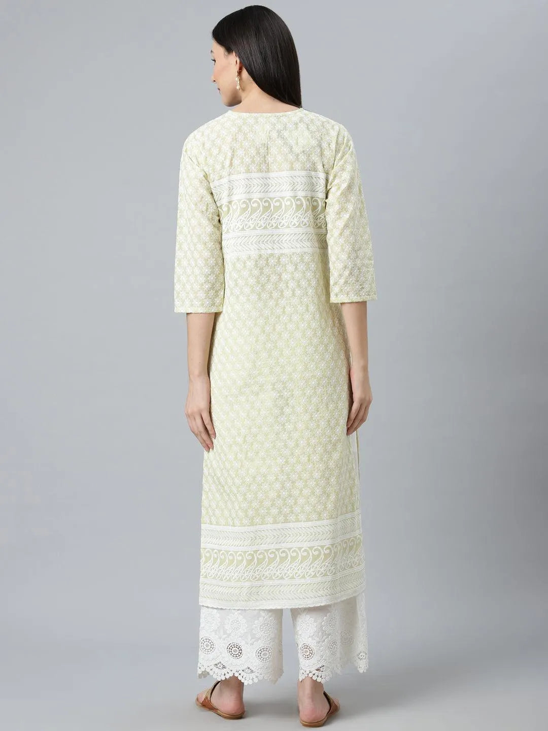 Green Embroidered Straight Kurta - Libas