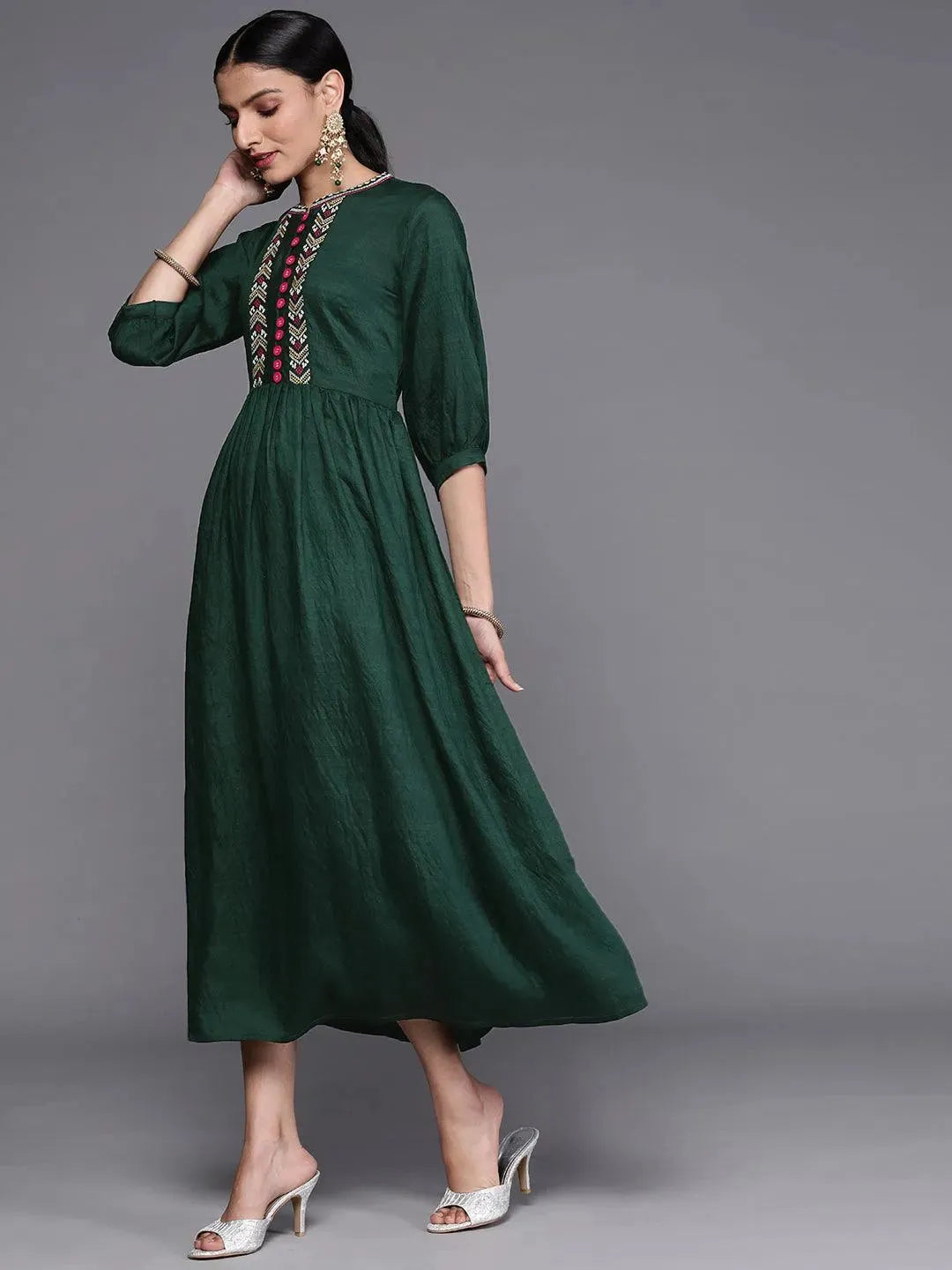 

Buy Green Embroidered Viscose Rayon Dress - 23316O- | Libas Ethnic Wear Online