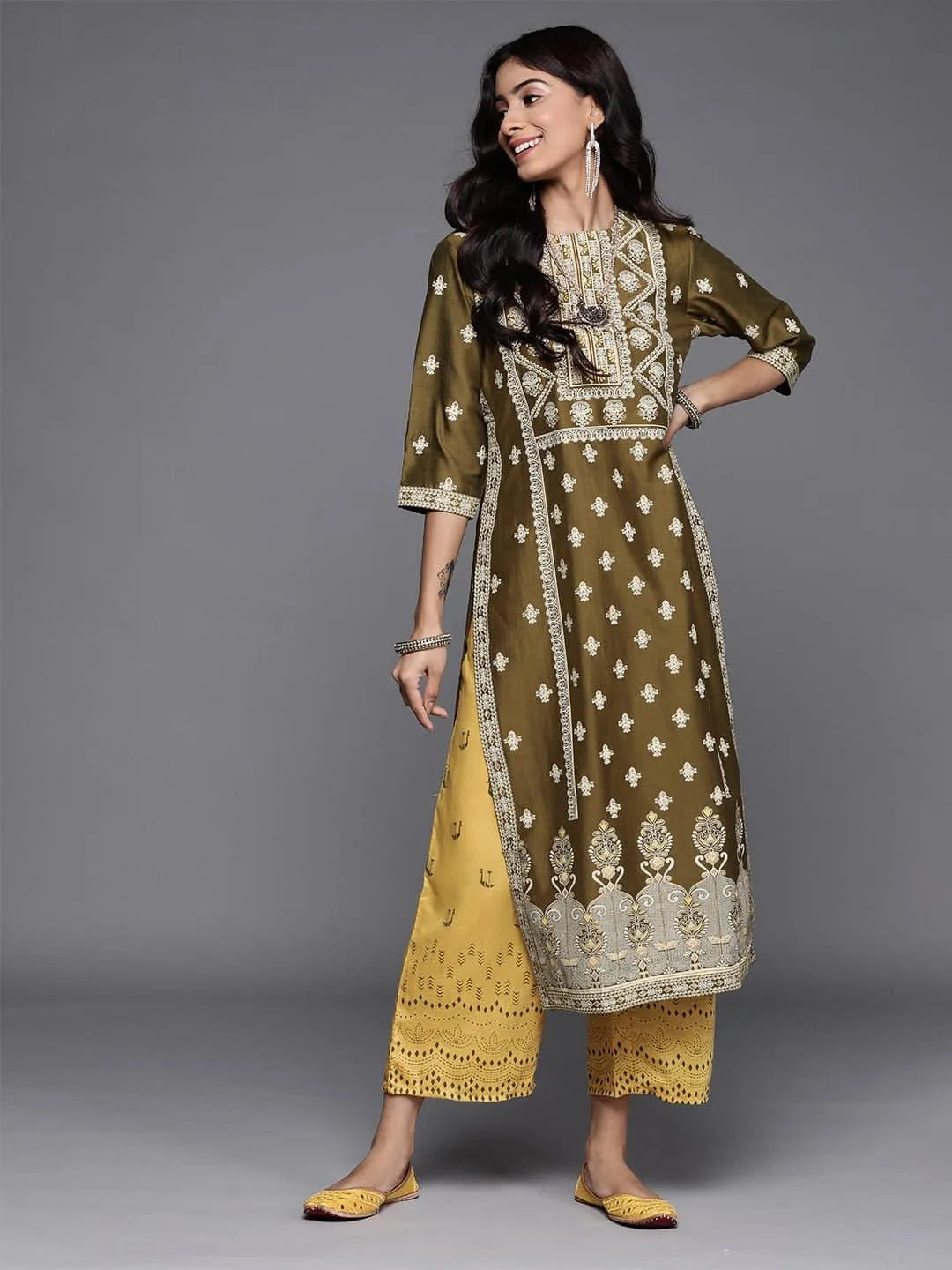 Green Printed Chanderi Silk Kurta - Libas