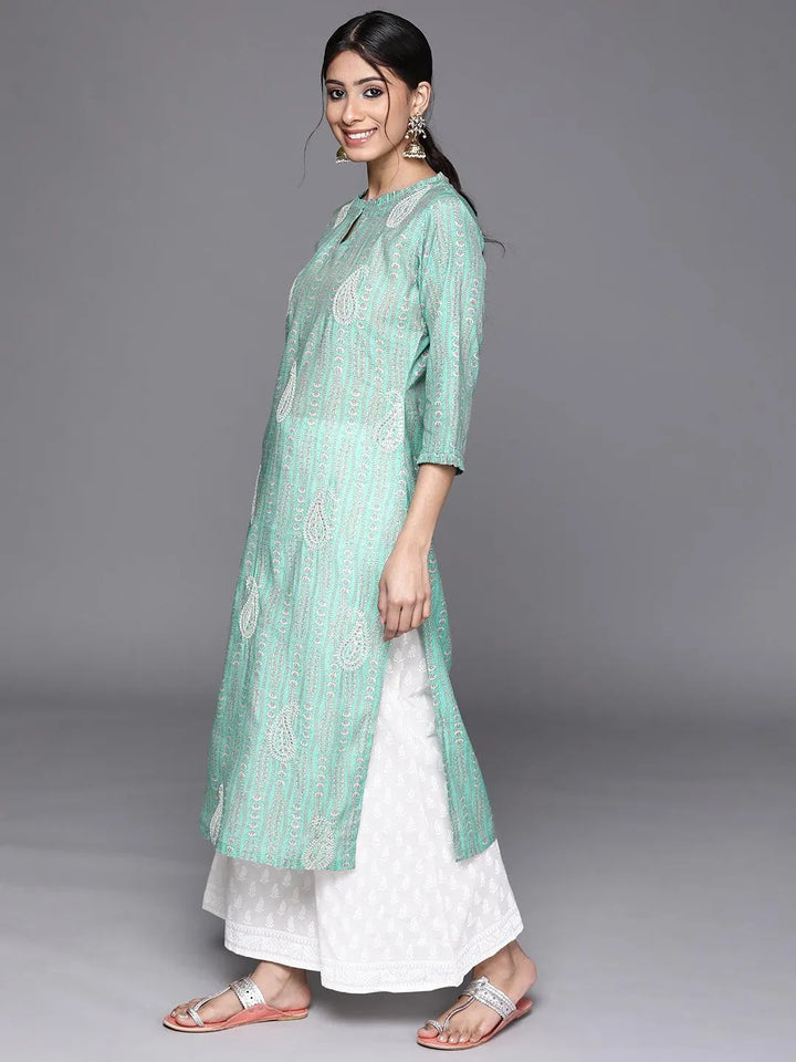 Green Printed Chanderi Silk Kurta - Libas