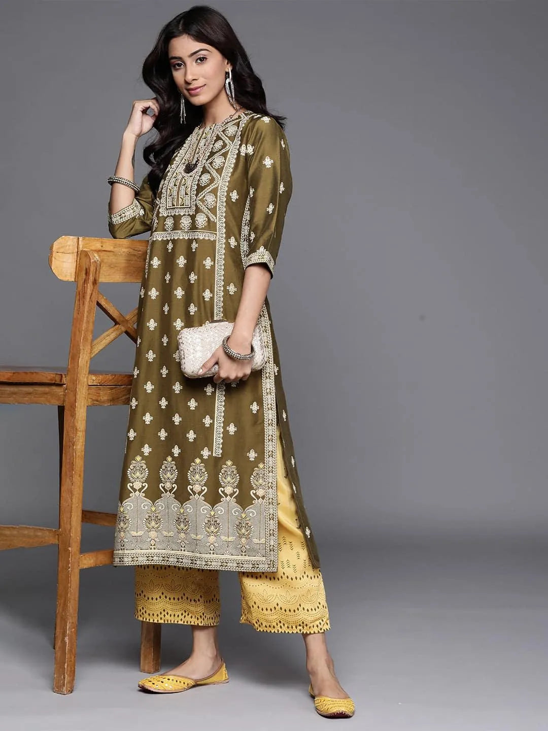 Green Printed Chanderi Silk Kurta - Libas