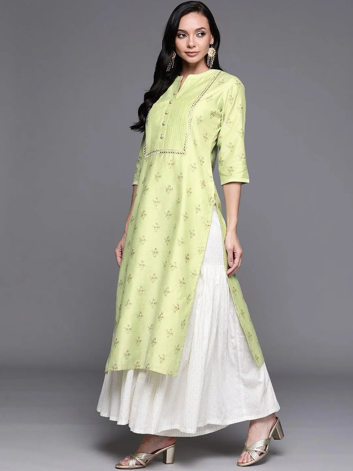 Green Printed Chanderi Silk Kurta - Libas