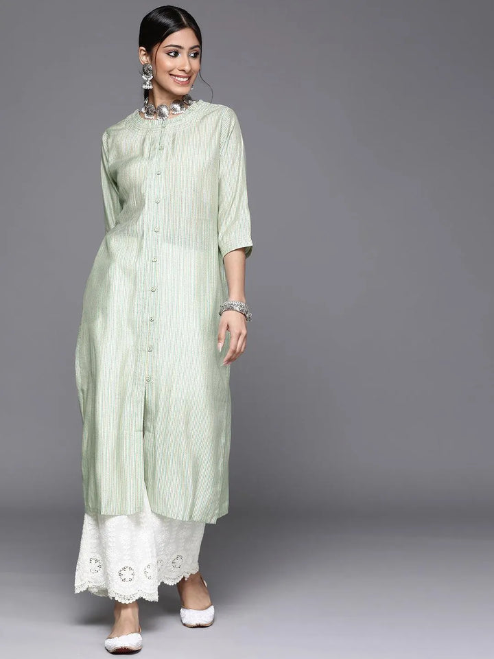 Green Printed Chanderi Silk Kurta - Libas