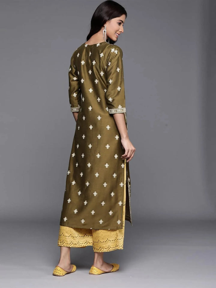 Green Printed Chanderi Silk Kurta - Libas