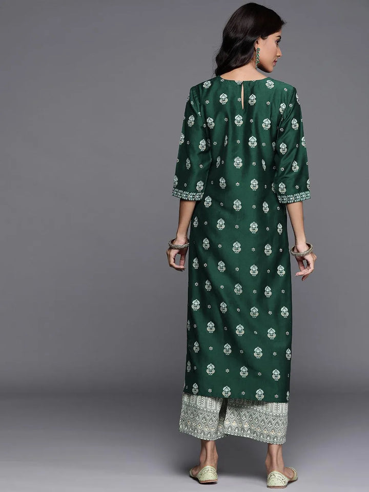 Green Printed Chanderi Silk Kurta - Libas