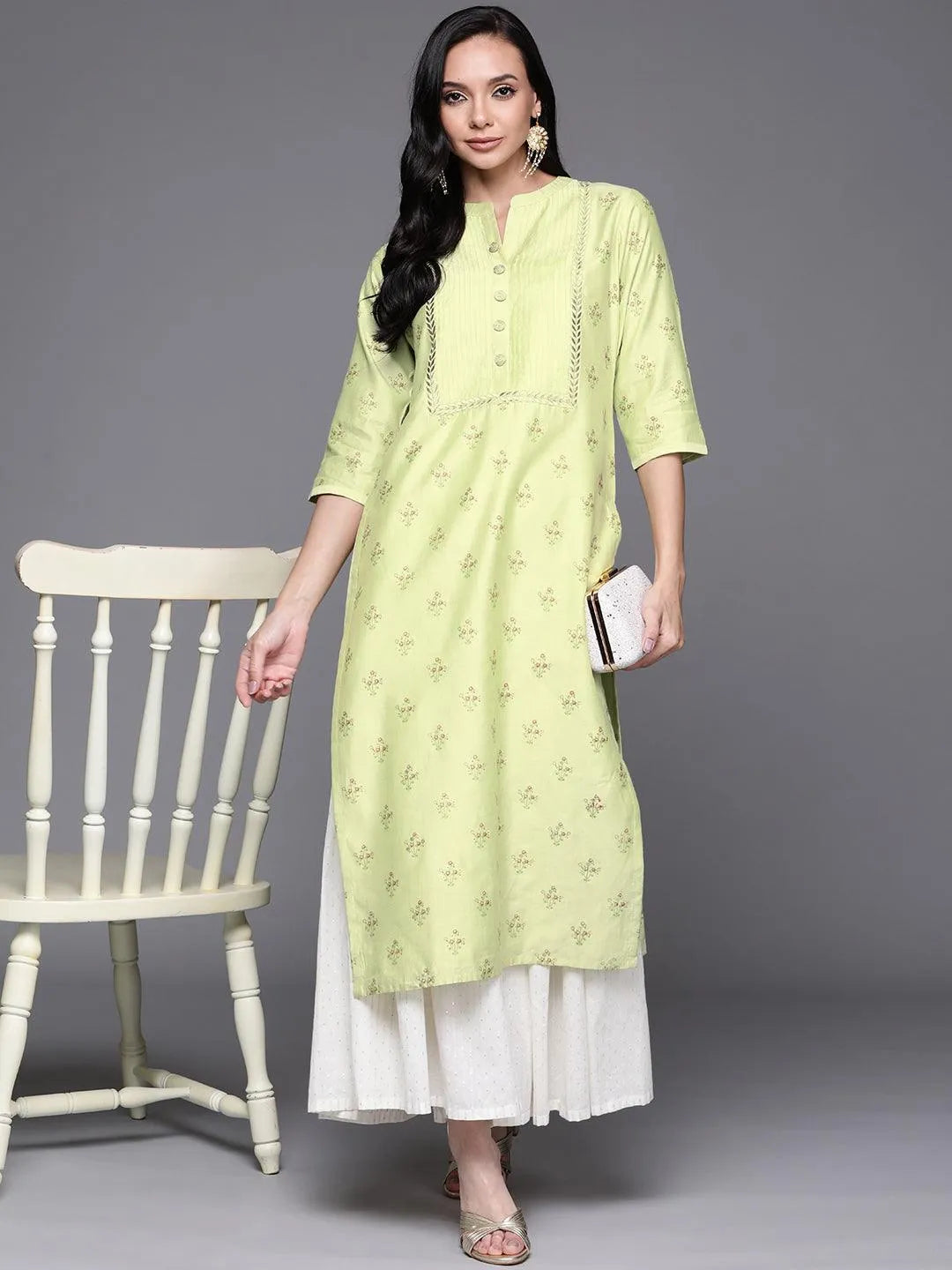 Green Printed Chanderi Silk Kurta - Libas