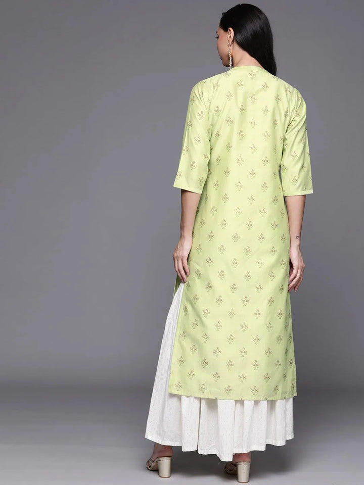 Green Printed Chanderi Silk Kurta - Libas