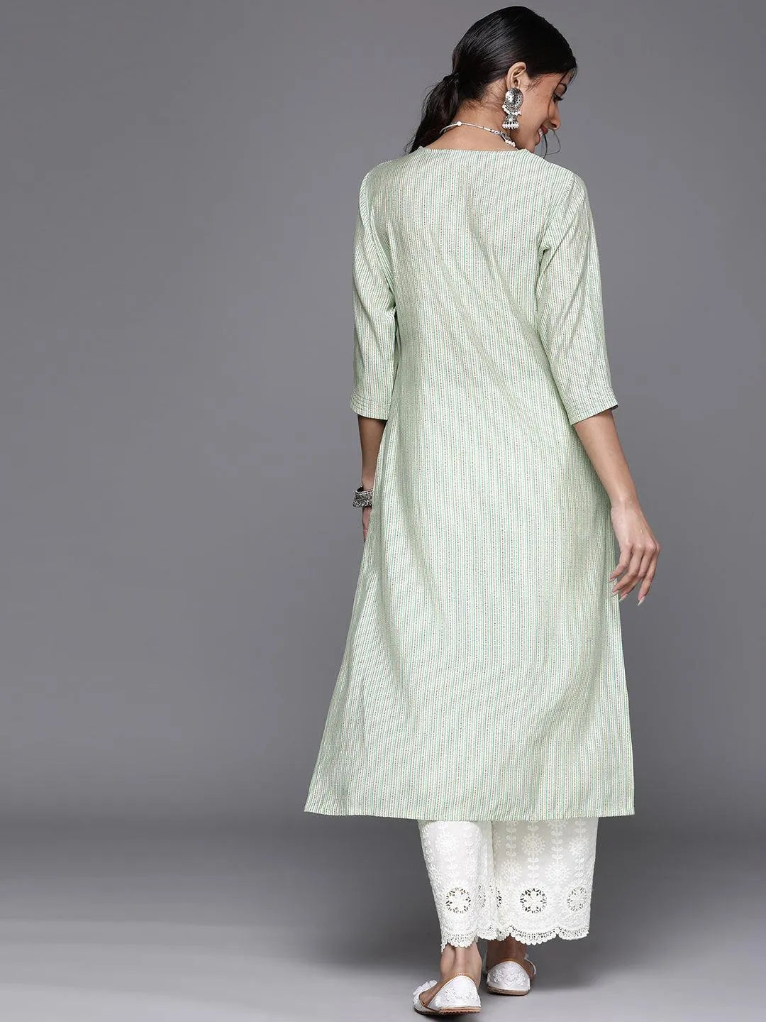 Green Printed Chanderi Silk Kurta - Libas 