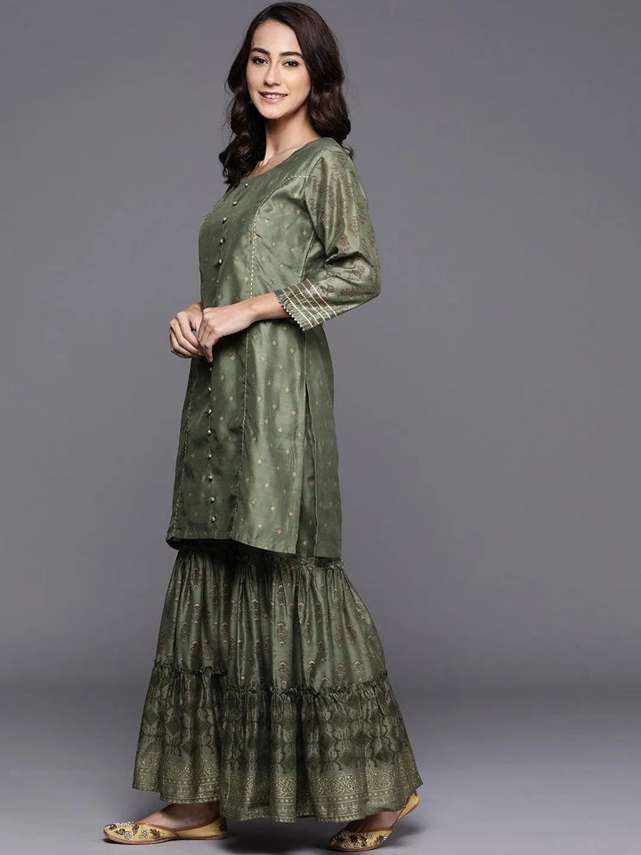 Green Printed Chanderi Silk Suit Set - Libas