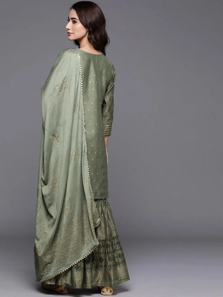 Green Printed Chanderi Silk Suit Set - Libas