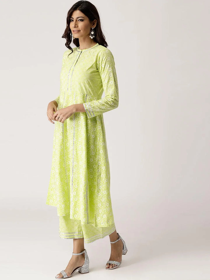 Green Printed Cotton Suit Set - Libas