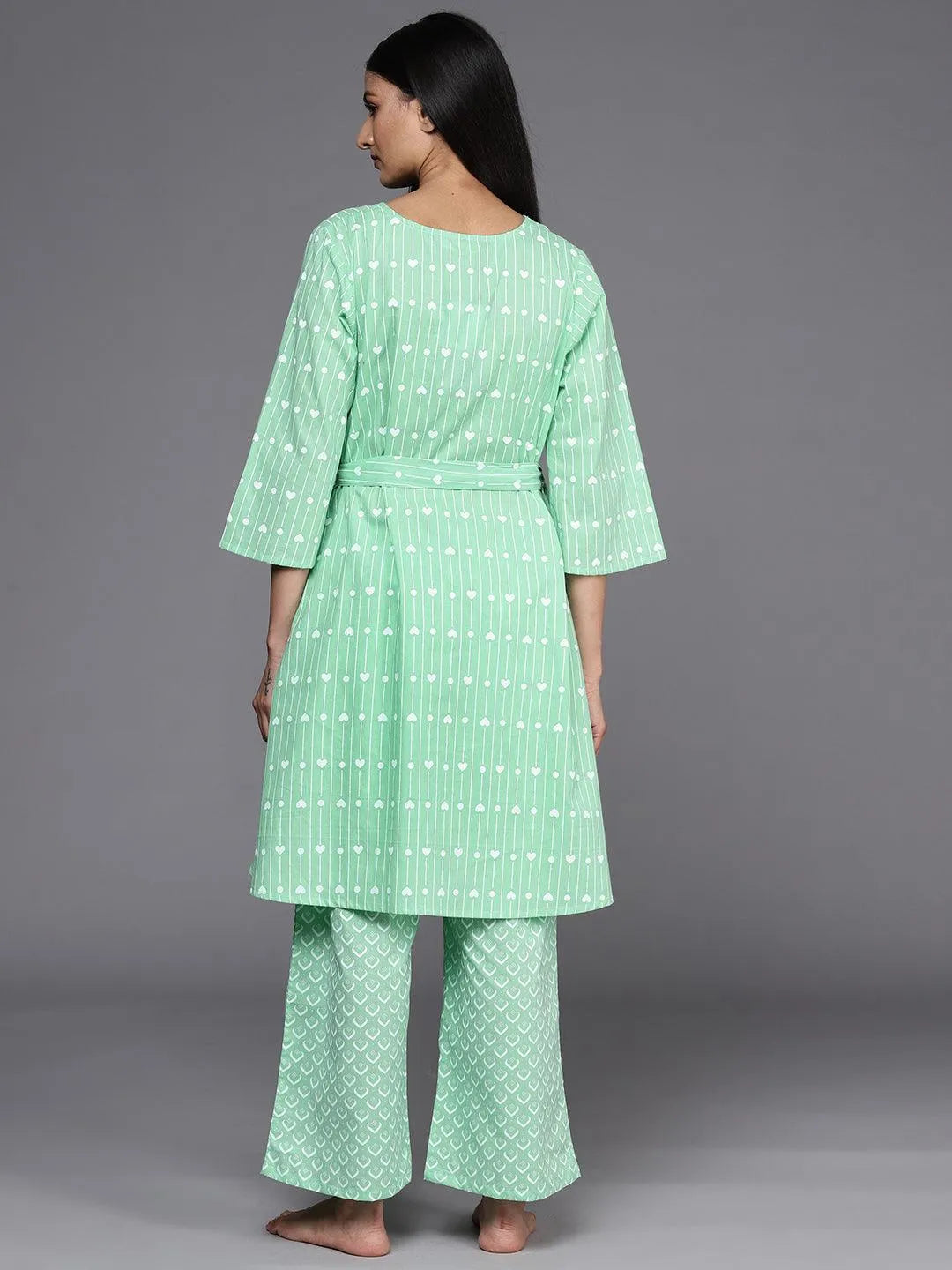 Green Printed Cotton Kurta Set - Libas 