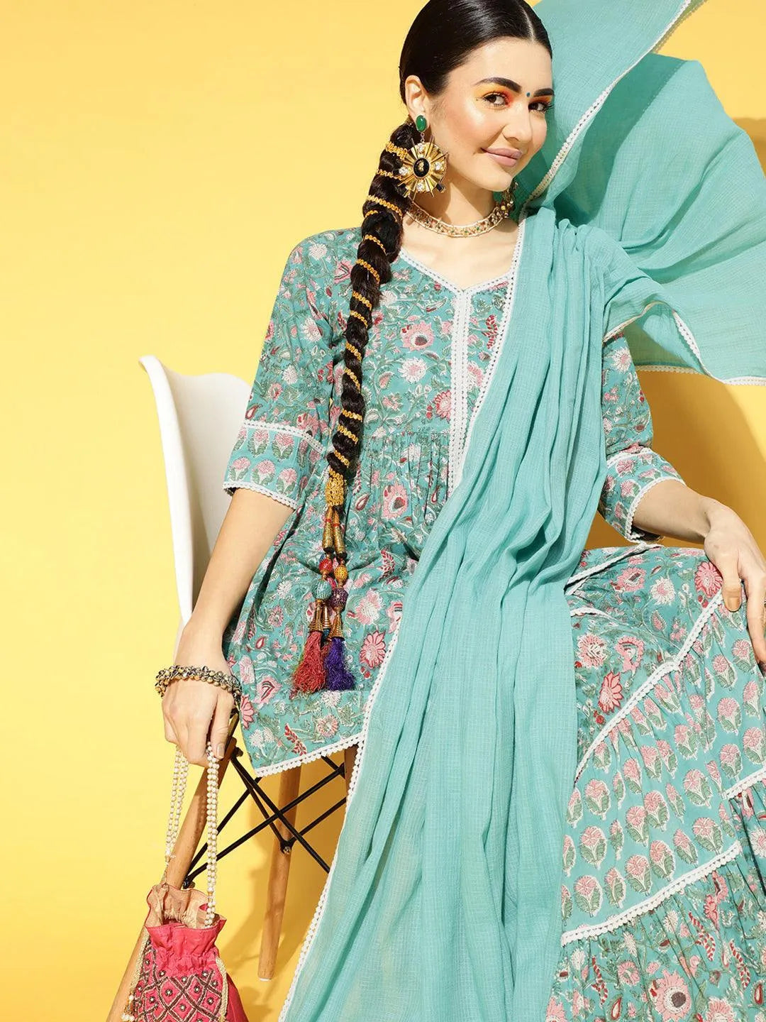 Green Printed Cotton Suit Set - Libas