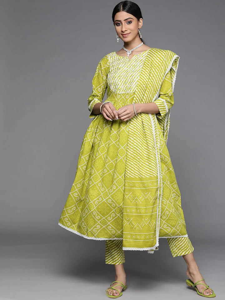 Green Printed Cotton Suit Set - Libas