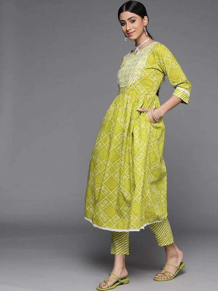 Green Printed Cotton Suit Set - Libas