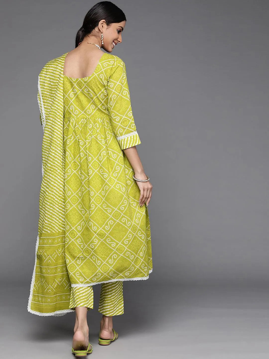 Green Printed Cotton Suit Set - Libas