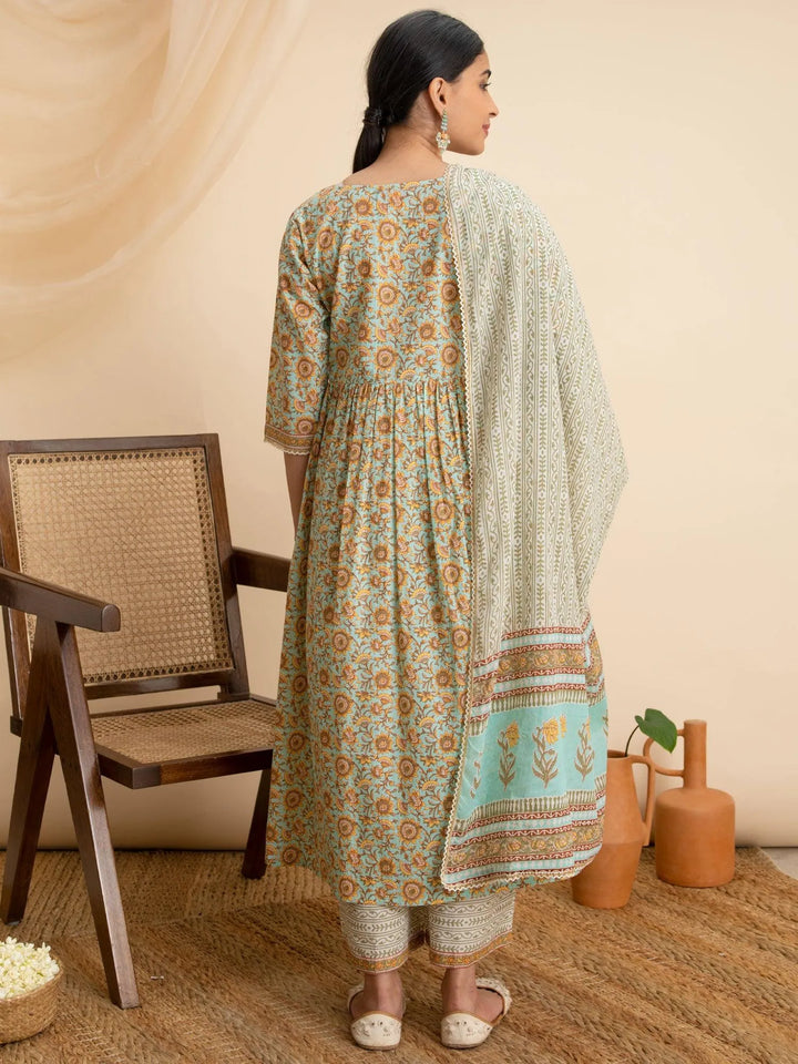 Green Printed Cotton Suit Set - Libas