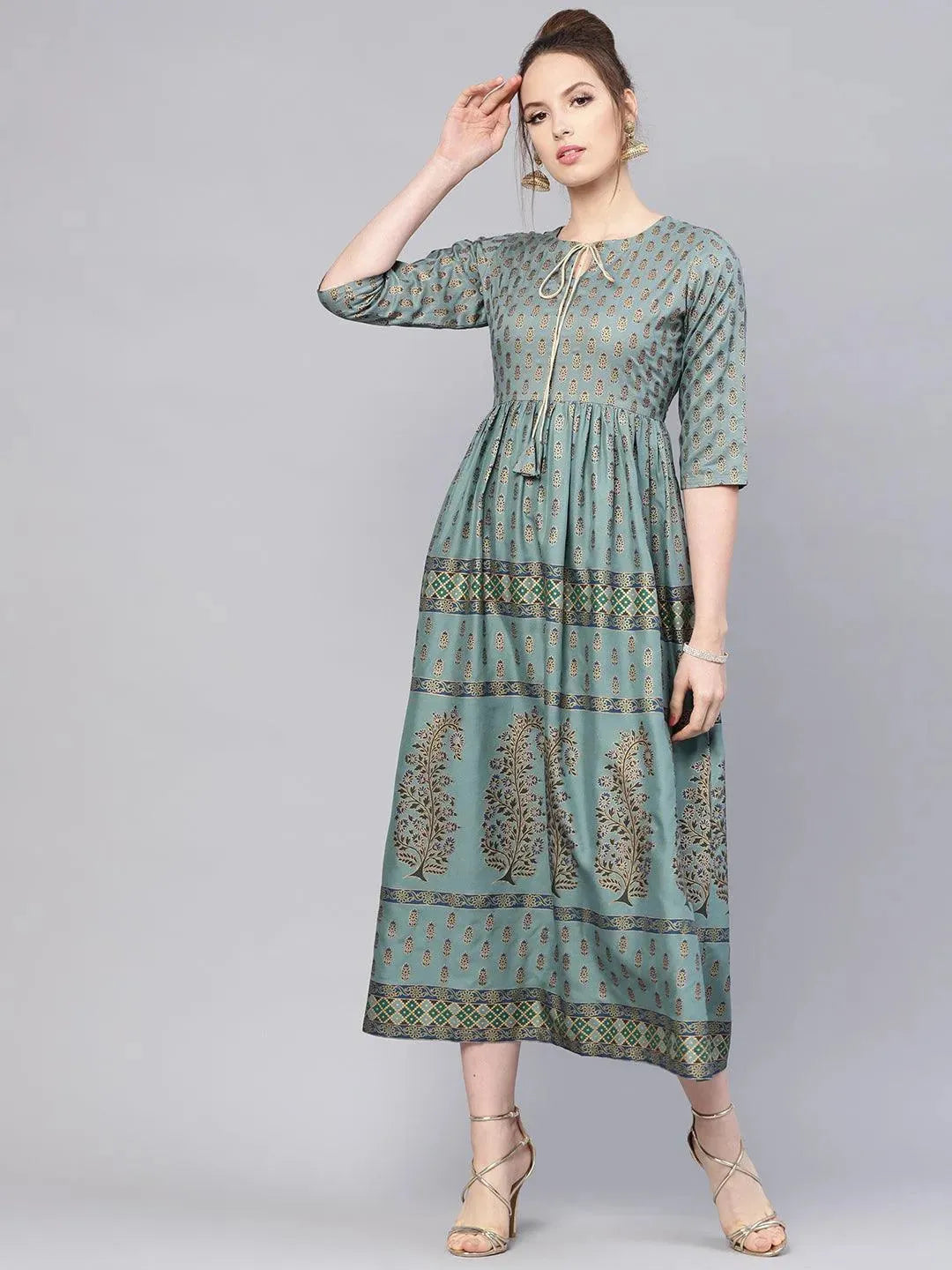 

Buy Green Printed Cotton Dress - 8438-XXL | Libas Ethnic Wear Online