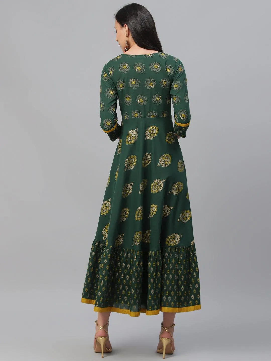 Green Printed Cotton Dress - Libas