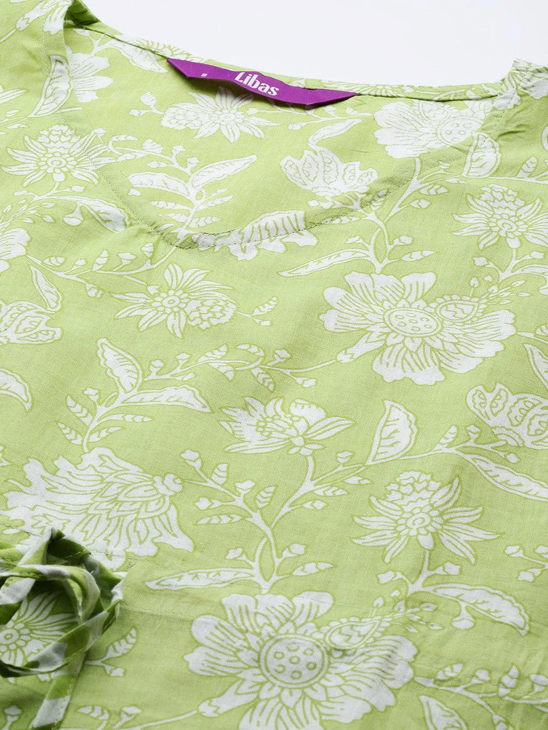 Green Printed Cotton Night Suit - Libas 