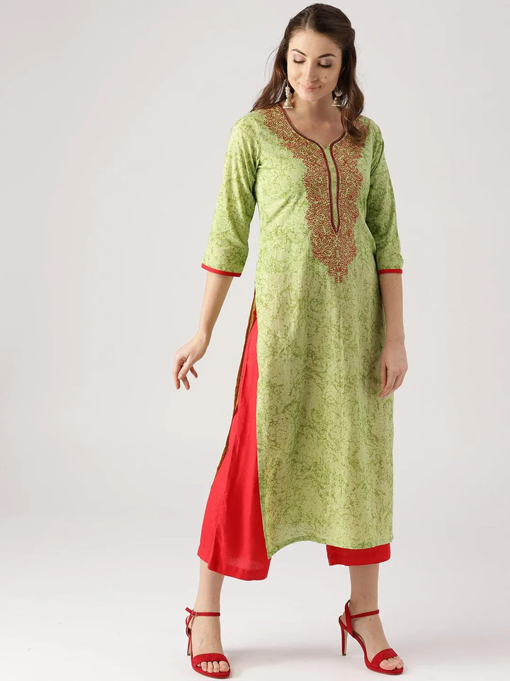 Green Printed Cotton Kurta - Libas