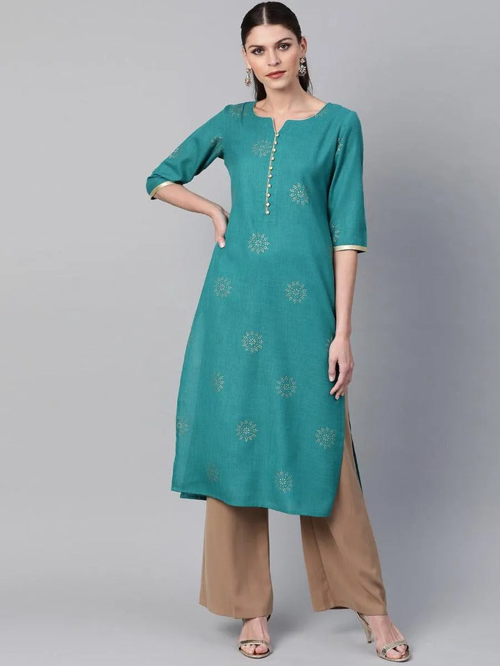 Green Printed Cotton Kurta - Libas