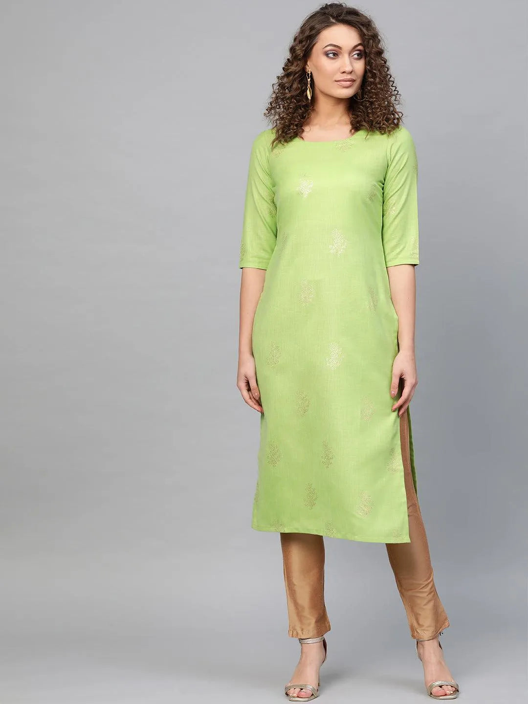 Green Printed Cotton Kurta - Libas