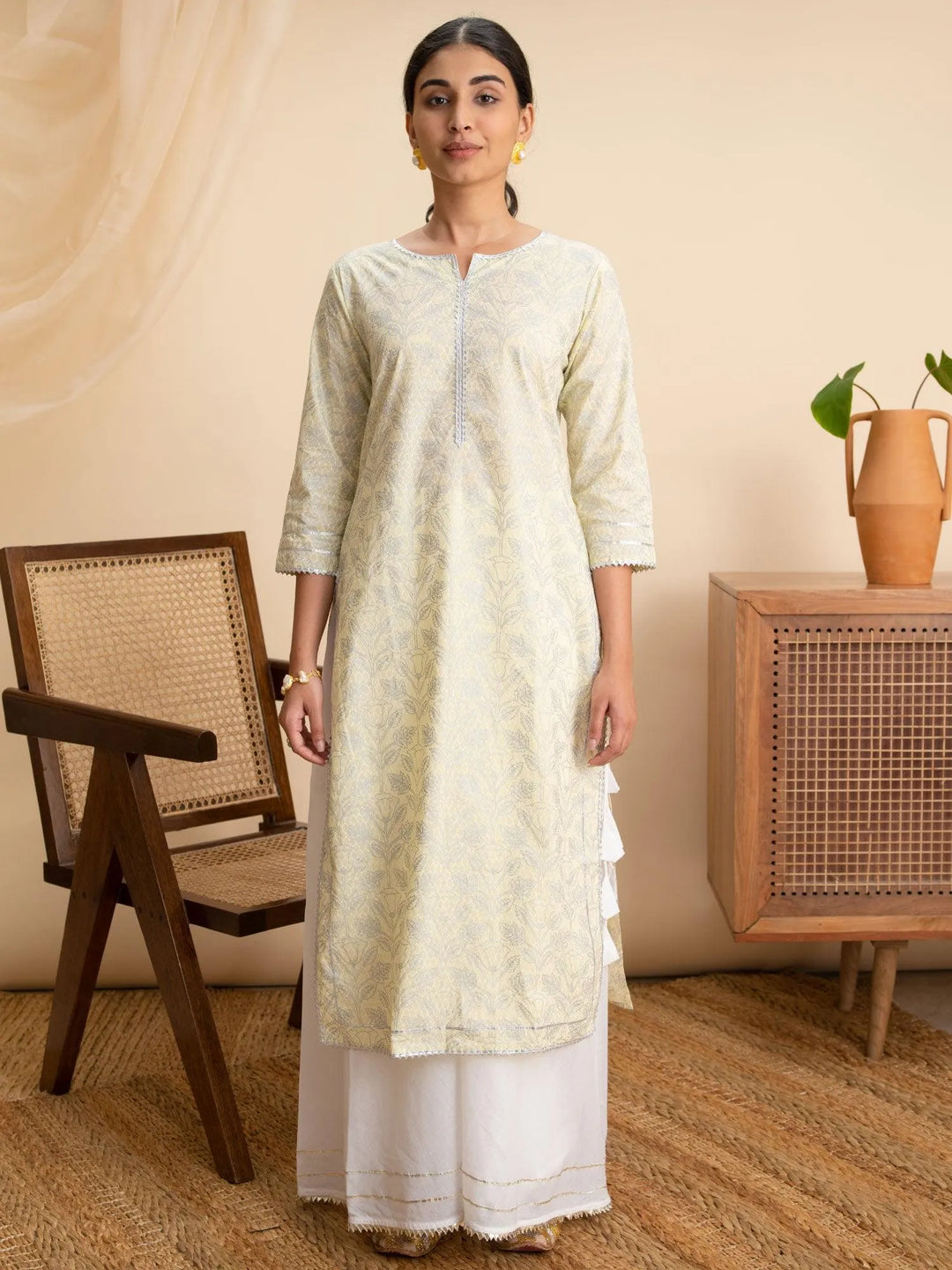 Green Printed Cotton Kurta - Libas