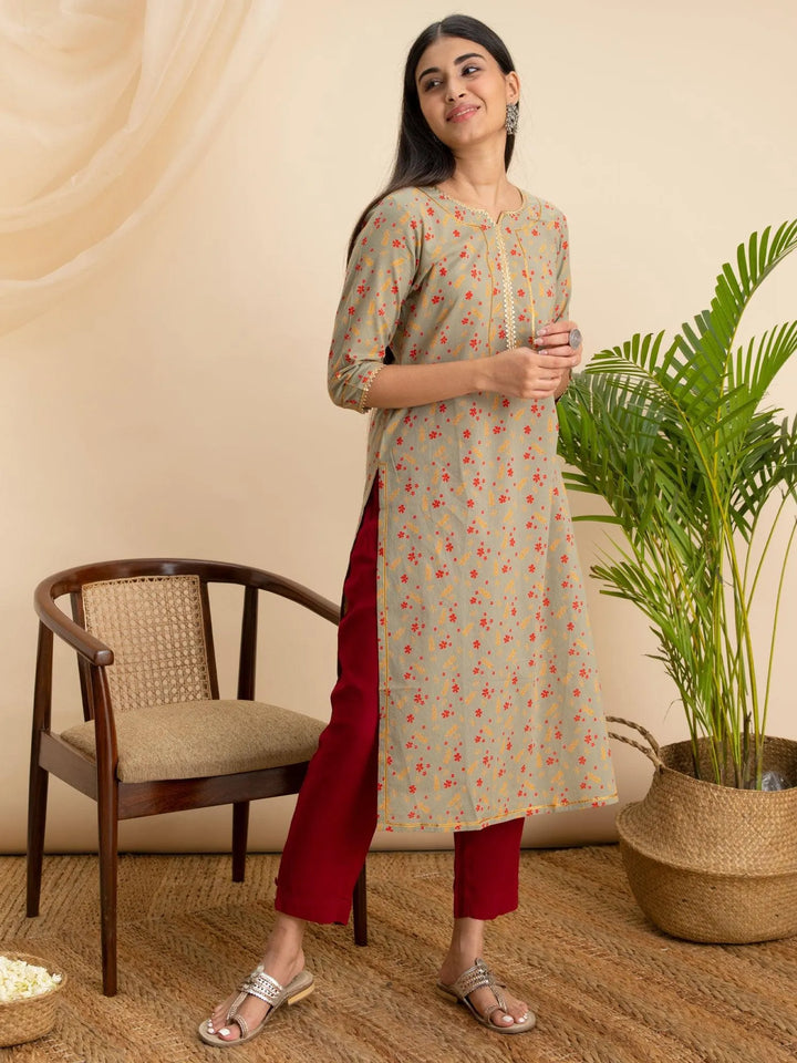 Green Printed Cotton Kurta - Libas