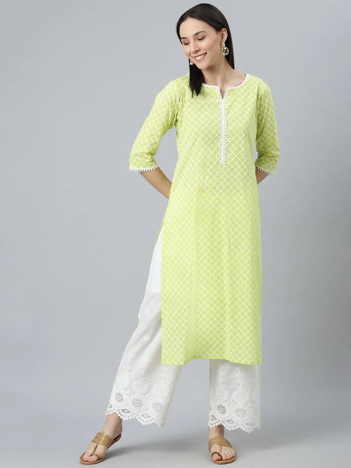 Green Printed Cotton Kurta - Libas