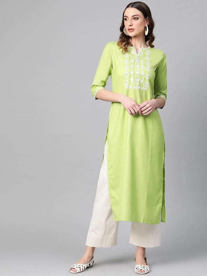 Green Printed Cotton Kurta - Libas